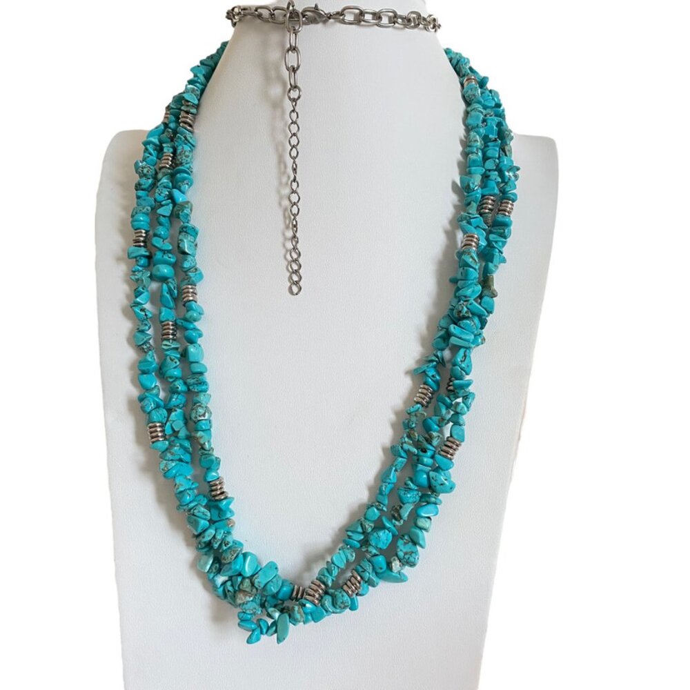 Turquoise Chip Multi-Strand Necklace 17" Long Southwestern style - Picture 2 of 6